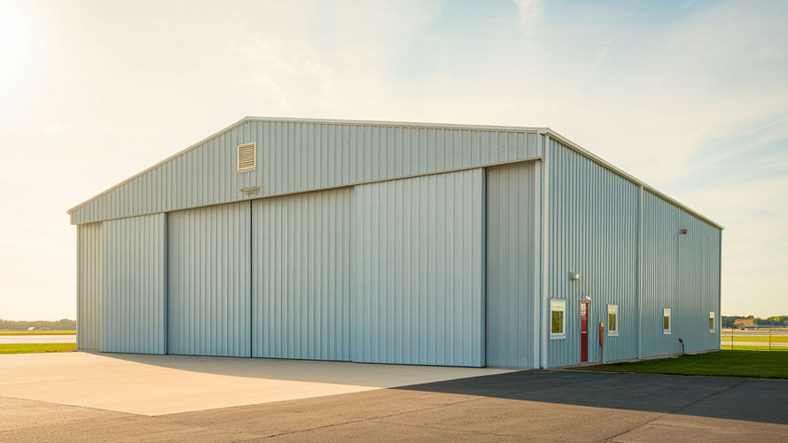 Airplane hangar building for light aircraft