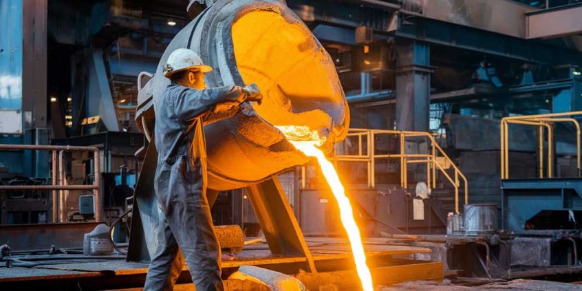 Steel being smelted in the factory