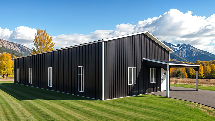 one story barndominium wrap around porch