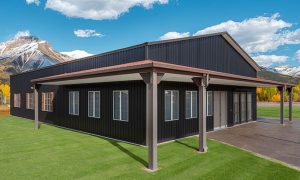 one story barndominium wrap around porch