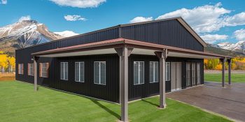 one story barndominium wrap around porch
