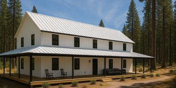 white barndominium wrap around porch