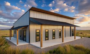 modern metal house with single slope roof