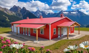 steel barn home in red and white