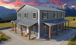 2 story metal house in gray