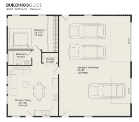 floor plan 2000 sq ft 1-bedroom with 3-car garage