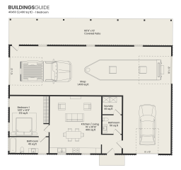 barndo floor plan 2400 sq ft 1-bedroom with 3-car garage
