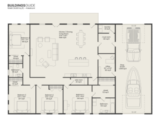 barndominium floor plan 4000 sq ft 4-bedroom with 2 car garage