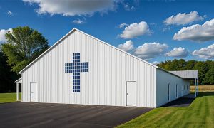 Modern design 200 seat church building end view