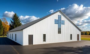Modern design 250 seat church building angle view