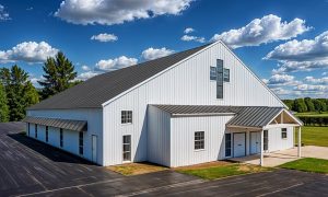 Modern barndominium church building