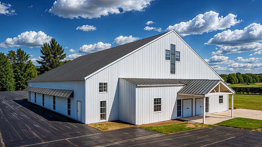 Modern barndominium church building