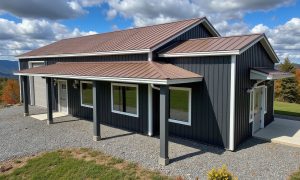 2 bedroom barndominium with rv garage in gray and copper penny