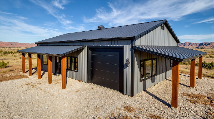 Rancher barndominium 3 bedroom 2 bath with garage and porch