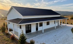 3 bedroom 2 bath barndominium in white and black