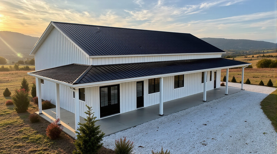 3 bedroom 2 bath barndominium in white and black