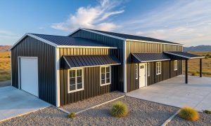 barndominium with porch and attached garage