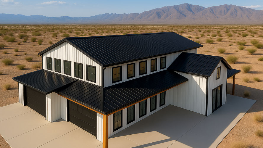Aerial photo of an 8 bedroom barndo in black and white
