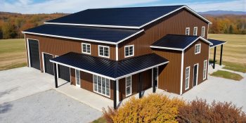 Modern 5,000 sq ft barndominium, two story in coco brown and white trim