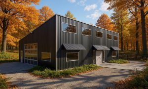 Modern black metal house with shed (single slope) roof