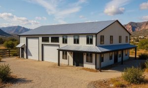 Large 50x60 shop house with 2400 sq ft workshop space and four bedroom home in gray and black