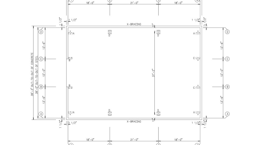 CAD drawing of foundation anchor bolt plan for a metal building