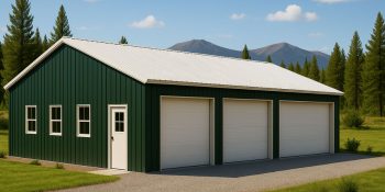 metal 3 car garage in green and white