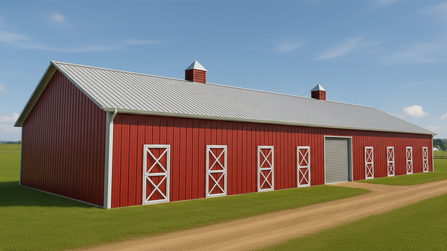 12 stall horse barn with center aisle