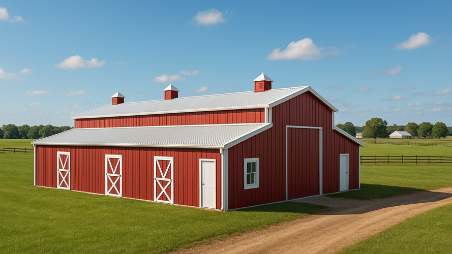 6 Stall horse barn with monitor roof