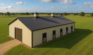 10 stall horse barn with tack room in brown and beige