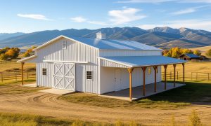 barn with lean to on both sides in white