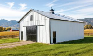 hay loft barn in white with black trim