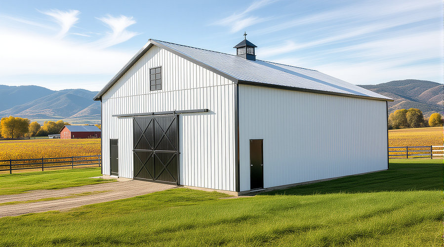hay loft barn in white with black trim