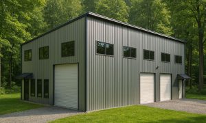 Modern steel shed home in gray and black