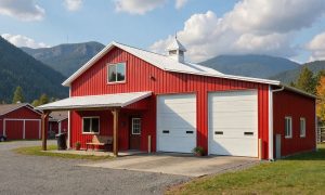 Prefab rv building with apartment in red and white