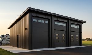 Large detached 2 car garage with an rv bay