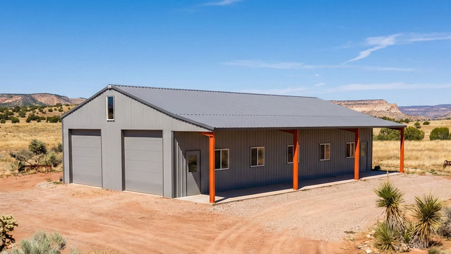 30x60x12 two bay drive through garage with lean to