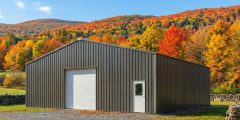Front shot of a 40x40 metal building in green - Albany new York