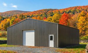Front shot of a 40x40 metal building in green - Albany new York