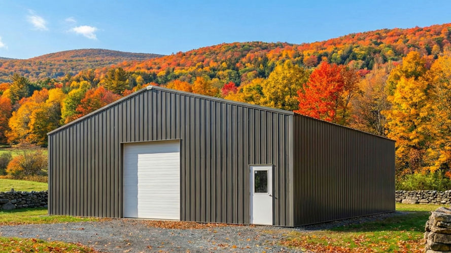 Front shot of a 40x40 metal building in green - Albany new York