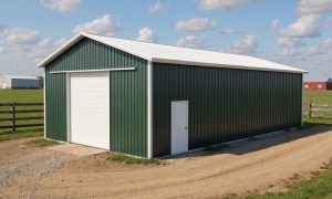 barn shop building in green and white