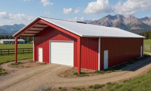 Hobby farm barn with overhang