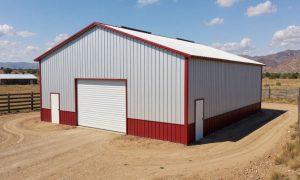 white metal barn