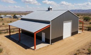 Double lean to barn in gray and silver