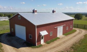 Prefab barn building in brown