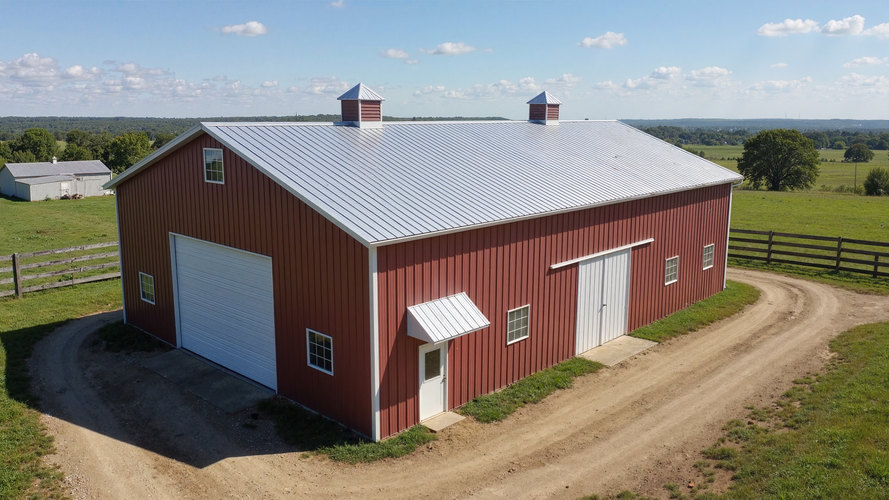 Prefab barn building in brown