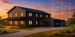 barndominium plans and barndo floor plans header image with four bedroom barn home and sample plan