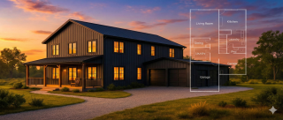 barndominium plans and barndo floor plans header image with four bedroom barn home and sample plan