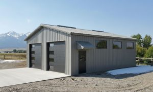 Custom 2 car metal garage in gray and black