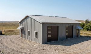 Modern 30x40x12 garage in gray with two parking bays